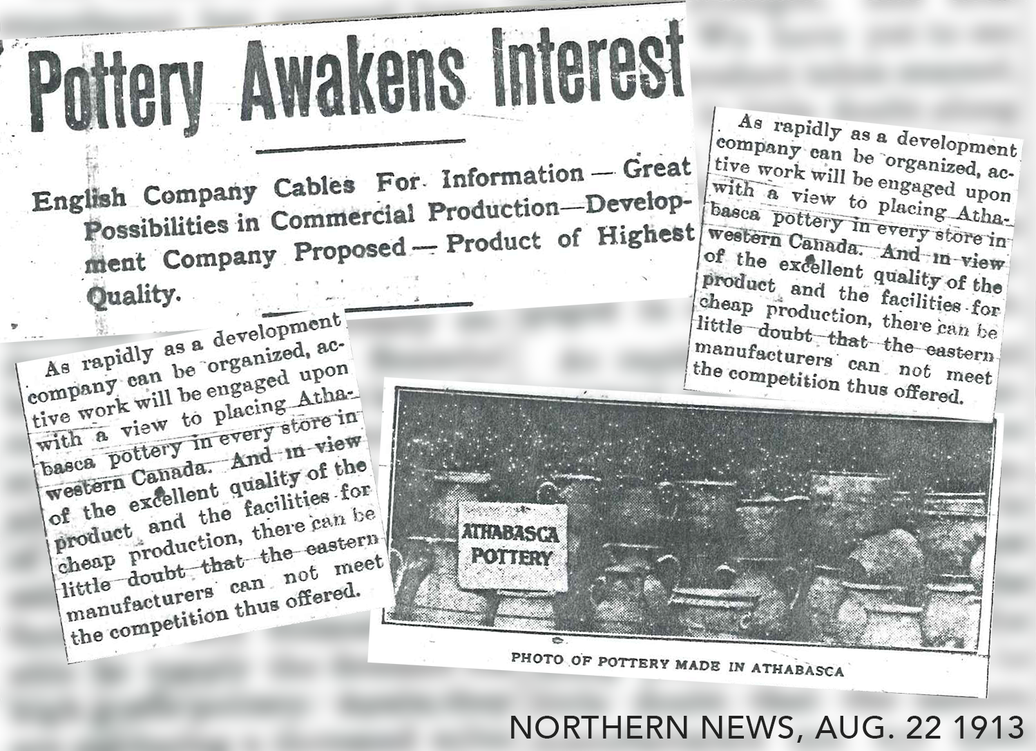 An article from the August 22, 1913 Northern News, talking about pottery in Athabasca.